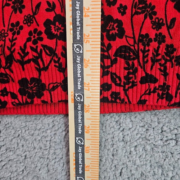 Cathy Daniels Sweater Cardigan Womens 3X Attached Top Pullover Floral Red Black - Picture 11 of 13